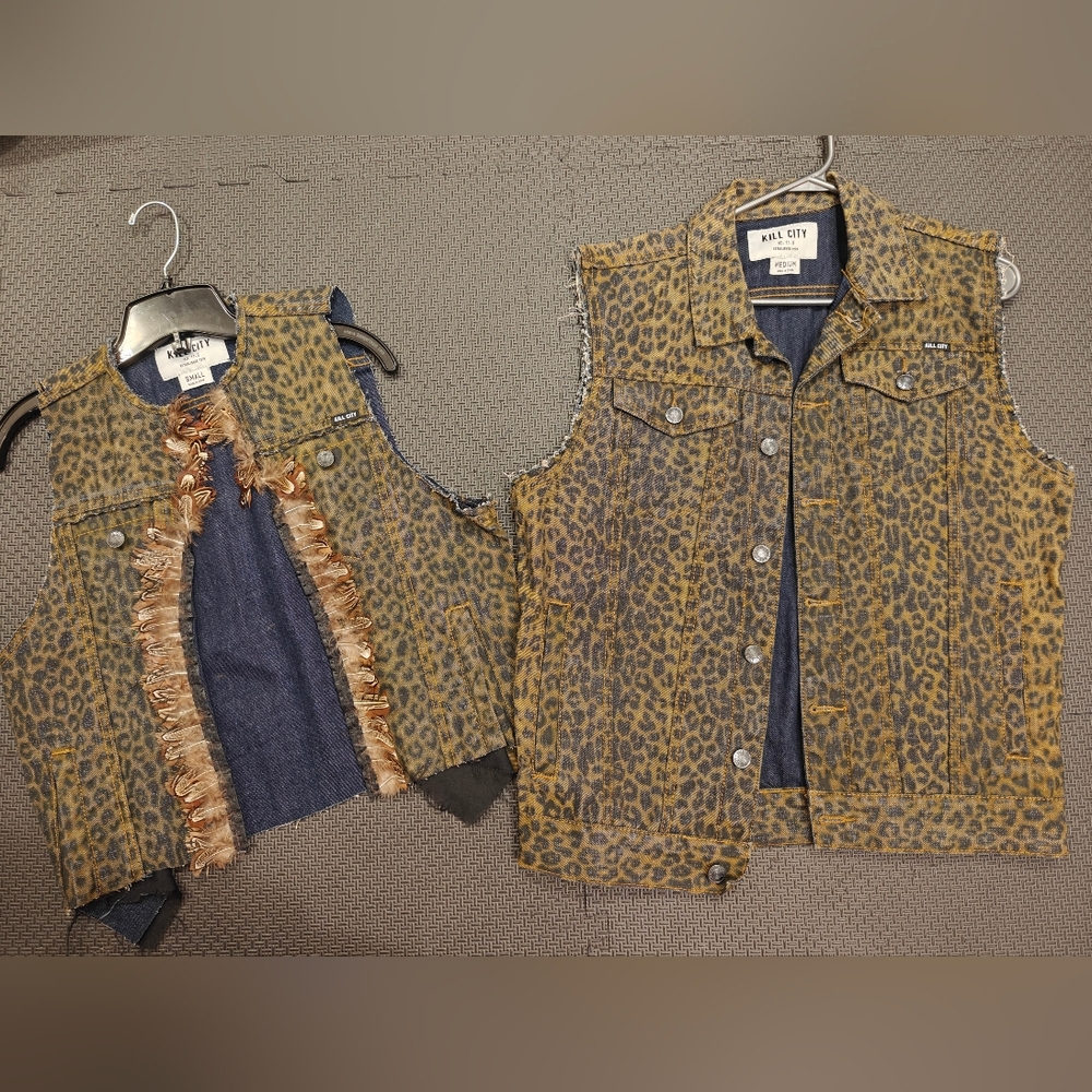 Kill City Leopard Print Denim Vest Couple Set!!
